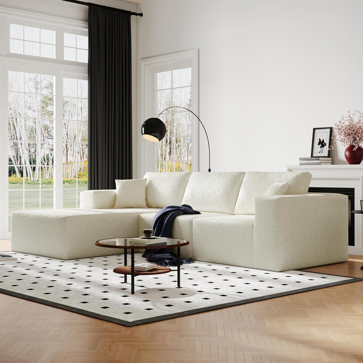 108' Cloud Modular Sectional Couch with L-Shape Chaise, Modern Sectional Sofa with Deep Seat Couch, Ultra Soft Knit Fabric Couches for Living Room, No Assembly Required, Left Facing Chaise (Beige)