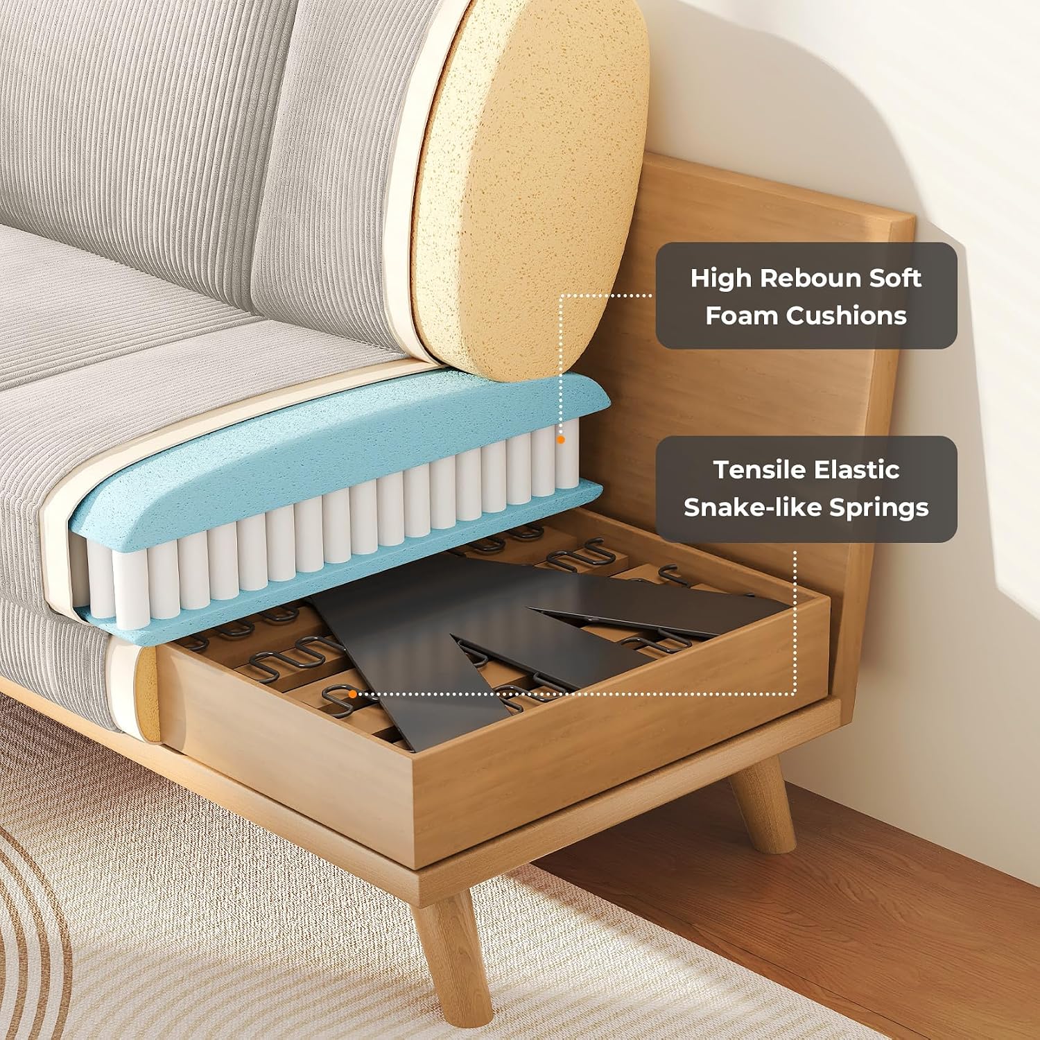 Vesgantti 68' Loveseat Sofa Light Grey, Comfy Corduroy Couch with Spring Cushion and Solid Wood, Modern Deep Seat for Bedroom, Living Room, Office