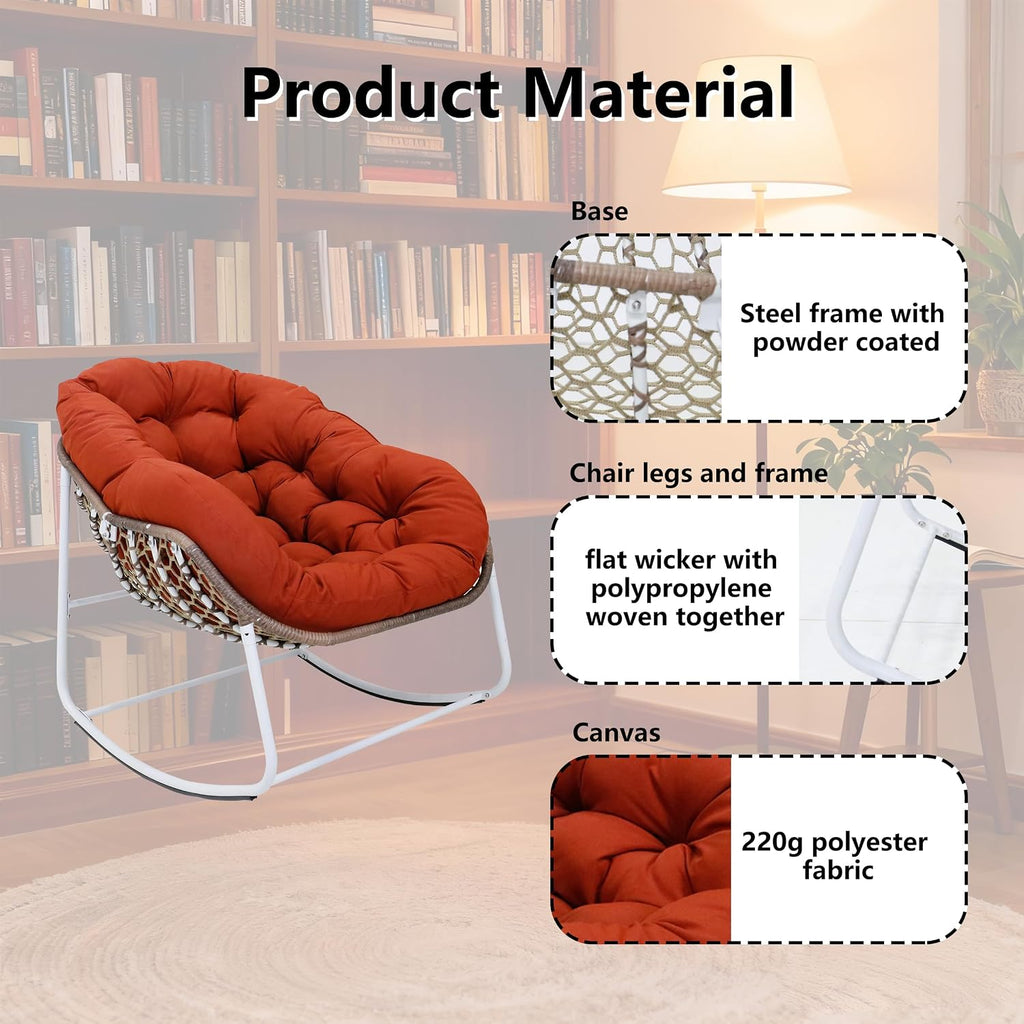 Modern Rocking Chair with Thick Cushion, Relaxing Chair with Metal Frame for Living Room, Bedroom, Outdoor and Indoor
