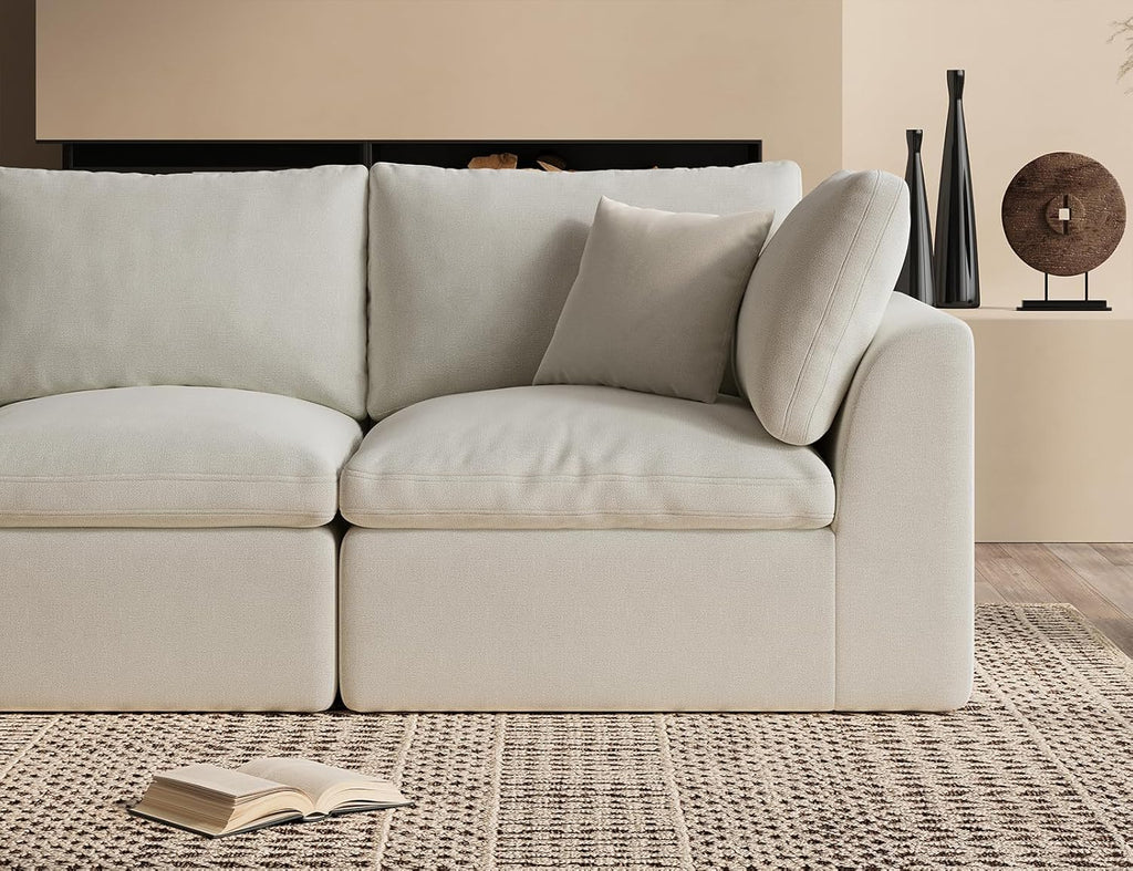 ohllob Oversized Cloud Couches for Living Room, Convertible Sectional Couch with Ottoman, 7 Seater Large Modular Sectional Sofa, Warm White