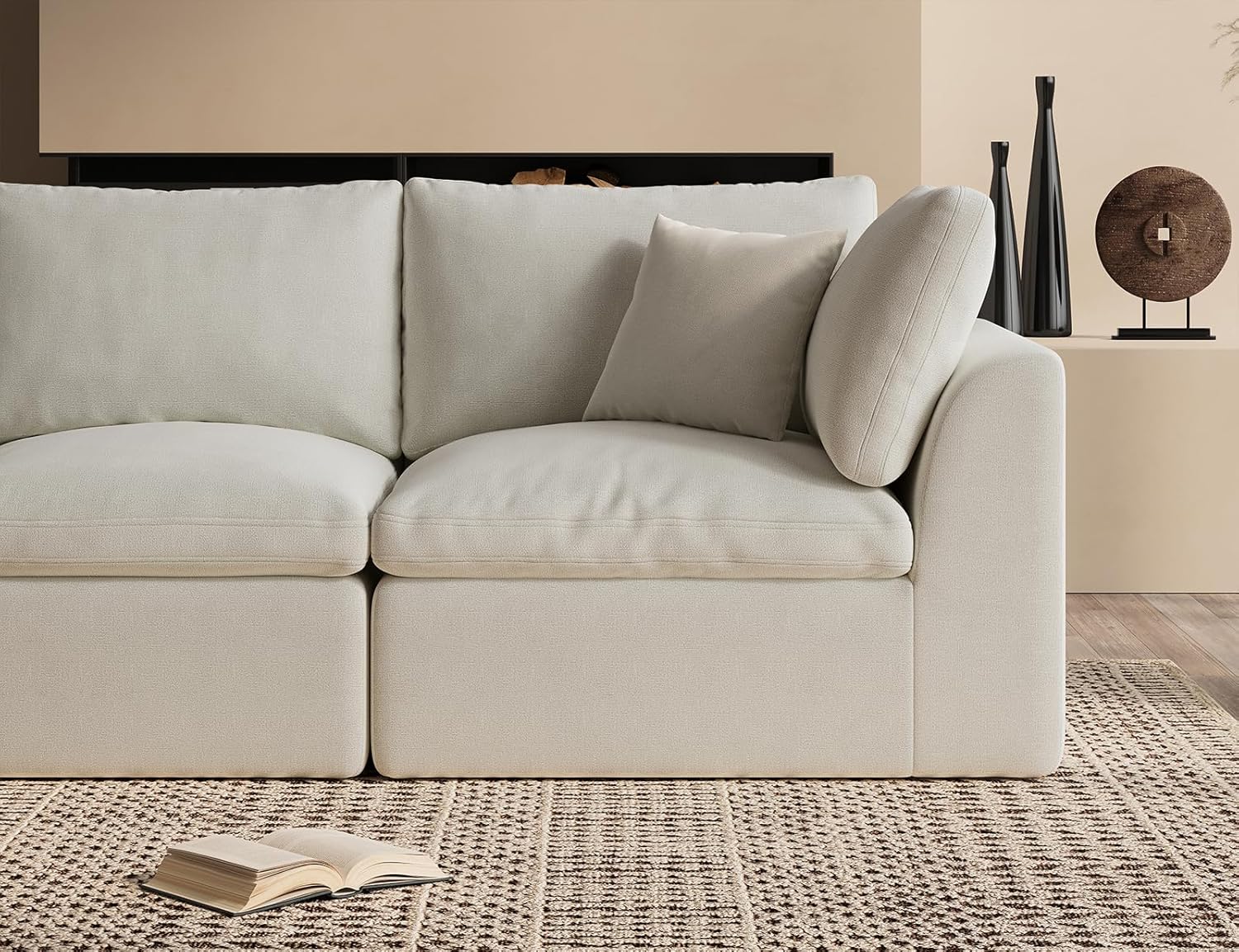 ohllob Oversized Cloud Couches for Living Room, Convertible Sectional Couch with Ottoman, 7 Seater Large Modular Sectional Sofa, Warm White