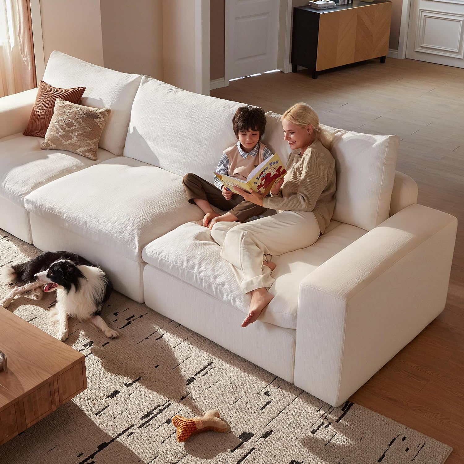 Cloud Couch Sectional 113.2'' Oversized Modular Deep Seat Sofa L Shaped Comfy White Cloud Couch with Washable Cover for Living Room 3 Seater with 1 Ottoman