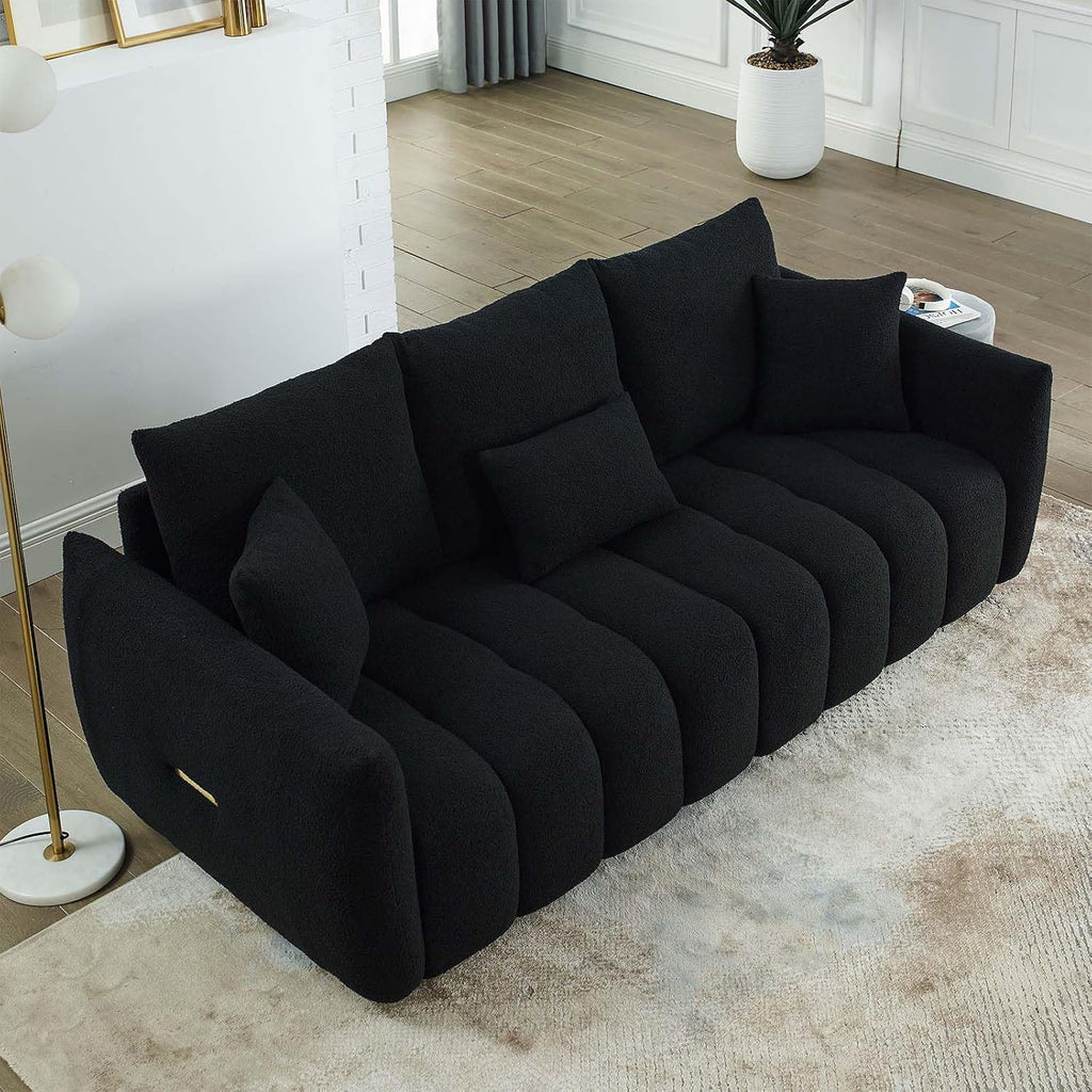 Antetek 78' Modern Sofa Couch, Comfy Deep Seat Teddy Cloud Sofa, Upholstered 3-Seater Boucle Couch, Oversized Loveseat for Living Room, Bedroom, Office, Apartment, Black
