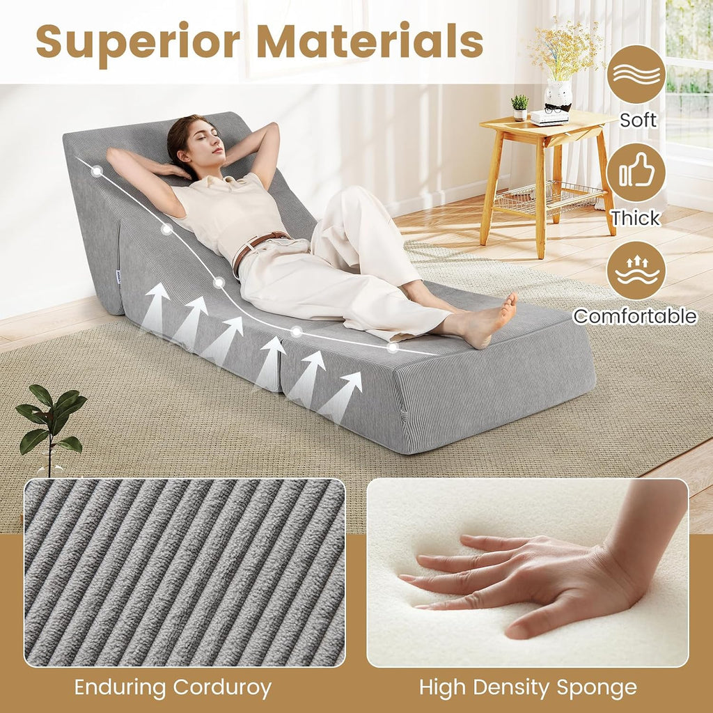 Giantex 3-in-1 Folding Sofa Bed, Convertible Sleeper Chair with Back Support, High Density Sponge, Washable Zippered Cover, Portable Floor Chaise Lounge for Living Room Bedroom Office Apartment (Grey)