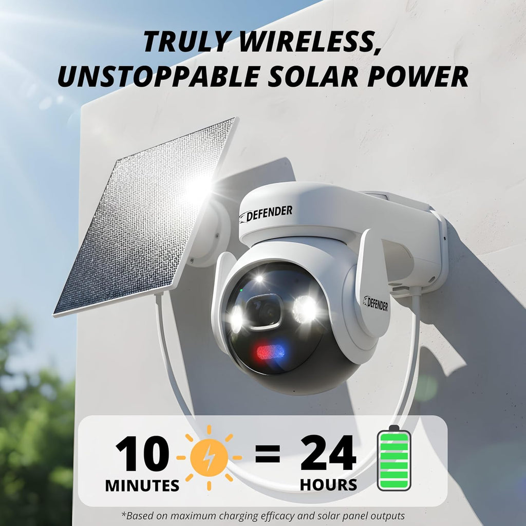Defender Solar 4K Security Cameras Wireless Outdoor, 360° PTZ, AI Human Detection, Color Night Vision, Battery Max with 5W Solar Panel, Weatherproof Home Surveillance - AOV AI Guard Ultra-Charge