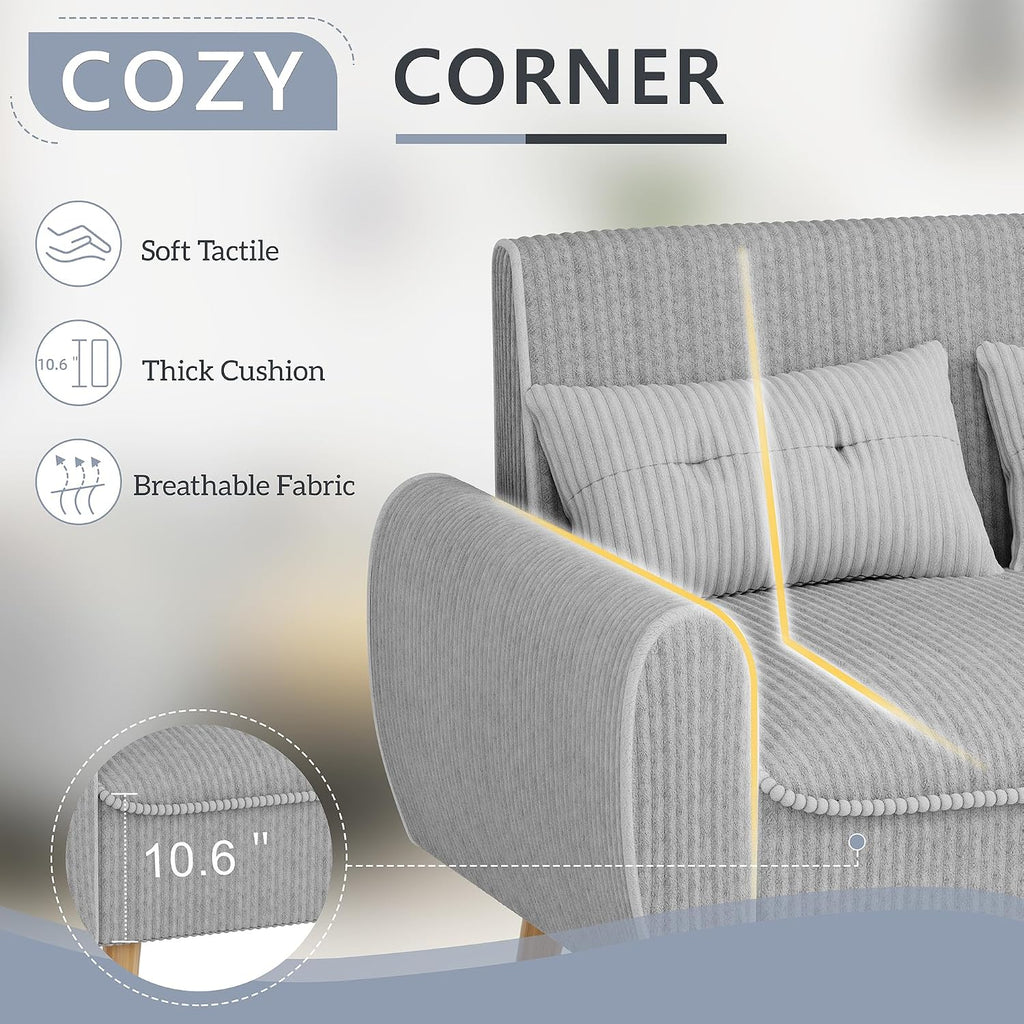 Shintenchi 48'' Loveseat Sofa, Mid-Century Modern Upholstered Couch Deep Seat with 2 Pillows, 10' Thick Cushion with Spring, Solid Wood Frame Small Couch for Living Room, Dorms & Office, Light Grey