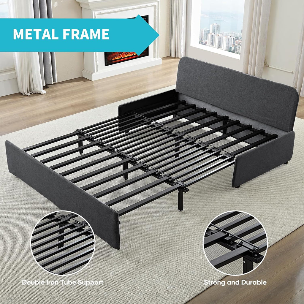 CECER 64.2' Queen Size Pull Out Sofa Bed, Pull Out Couch Bed with 2 Pillows, Linen Convertible Sleeper Sofa with Comfy Mattress, 2 in 1 Armless Loveseat Sleeper for Living Room-Dark Grey