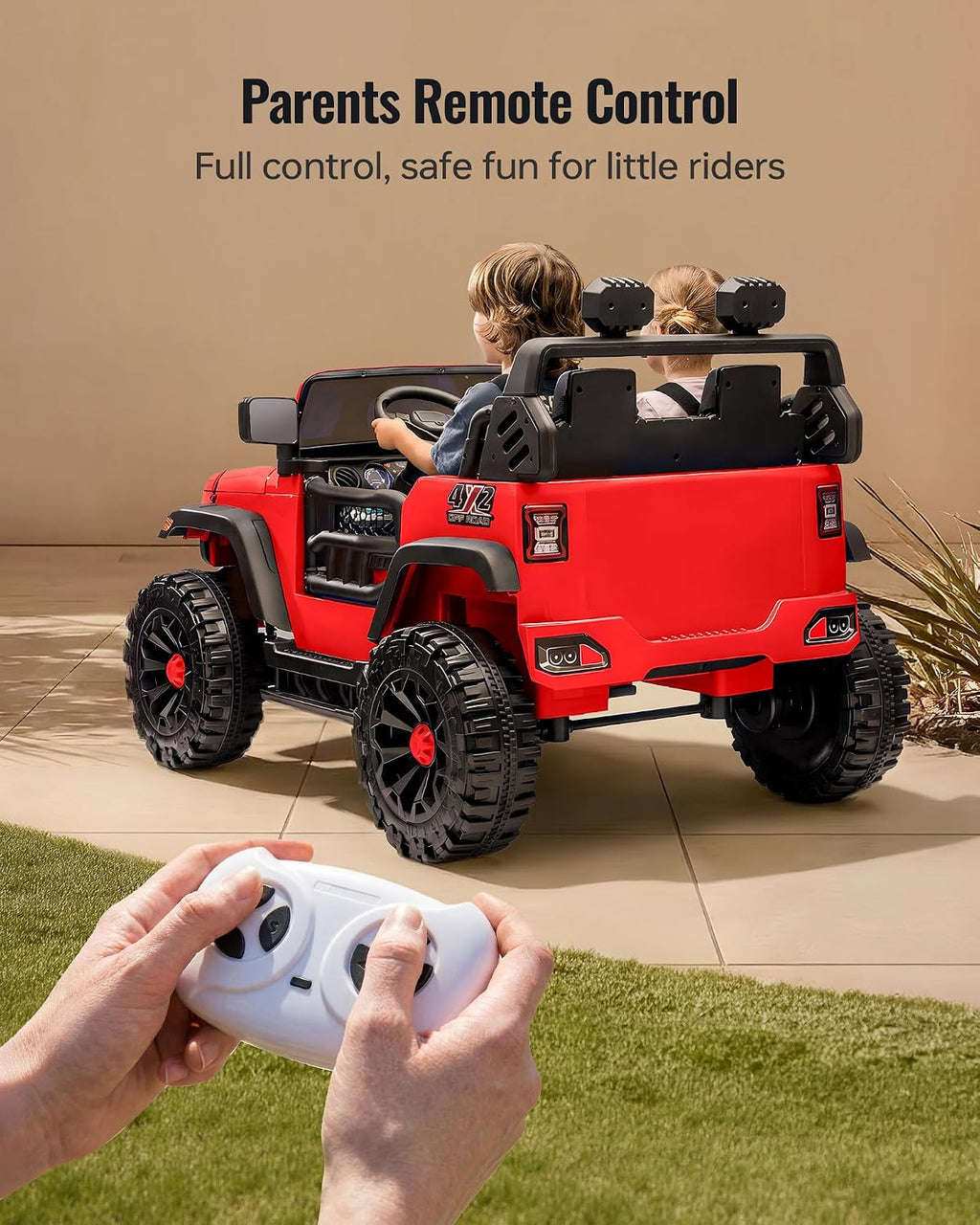 Outfunny 2 Seater Ride on Car Toy, 12V Electric Car for Kids 4-8 with Remote Control, Capacity 150 lb, LED Light - Red