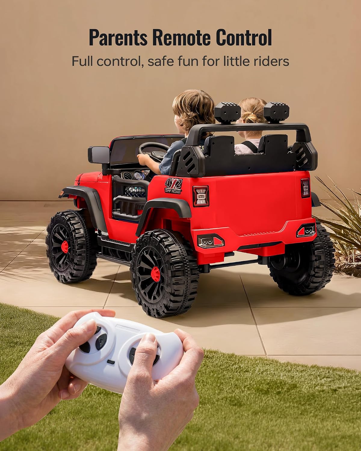 Outfunny 2 Seater Ride on Car Toy, 12V Electric Car for Kids 4-8 with Remote Control, Capacity 150 lb, LED Light - Red
