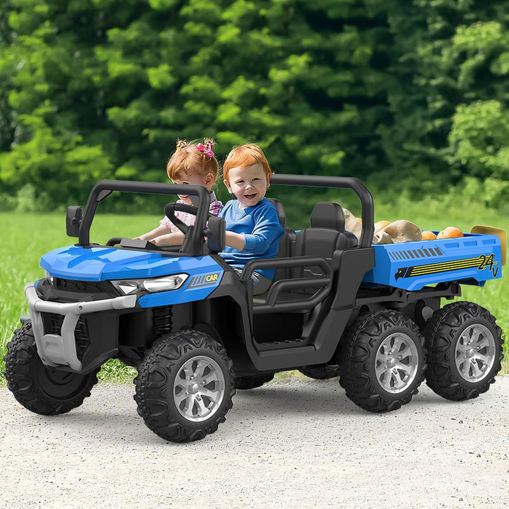 Hetoy 24V 2-Seater Ride On Dump Truck with Parent Remote Control, 4WD 6-Wheel Electric Car for Big Kids, UTV Style Dump Bed & Music Horn, ASTM/CPSIA Certified (Ages 3+)