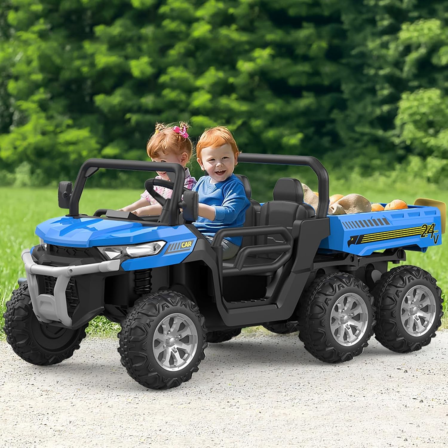 Hetoy 24V 2-Seater Ride On Dump Truck with Parent Remote Control, 4WD 6-Wheel Electric Car for Big Kids, UTV Style Dump Bed & Music Horn, ASTM/CPSIA Certified (Ages 3+)