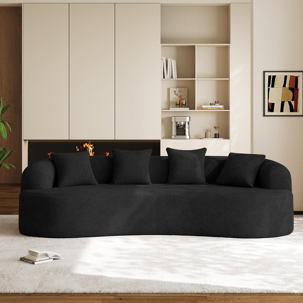 Oversized Sectional Sofa for Living Room, Modern Luxury Plush Chenille 4-Seater Extra Deep & Wide Seat Curved Cloud Couch with 4 Throw Pillows, No Assembly Needed, Black