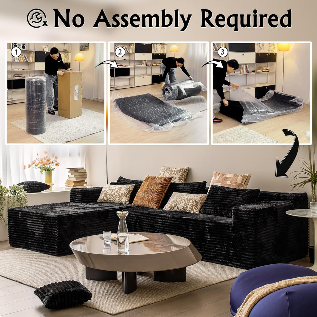 104' Cloud Sectional Couch with L-Shape Chaise， Modern Modular Sofa, Deep Seat Comfort, No Assembly Required(Plush Corduroy Fabric)