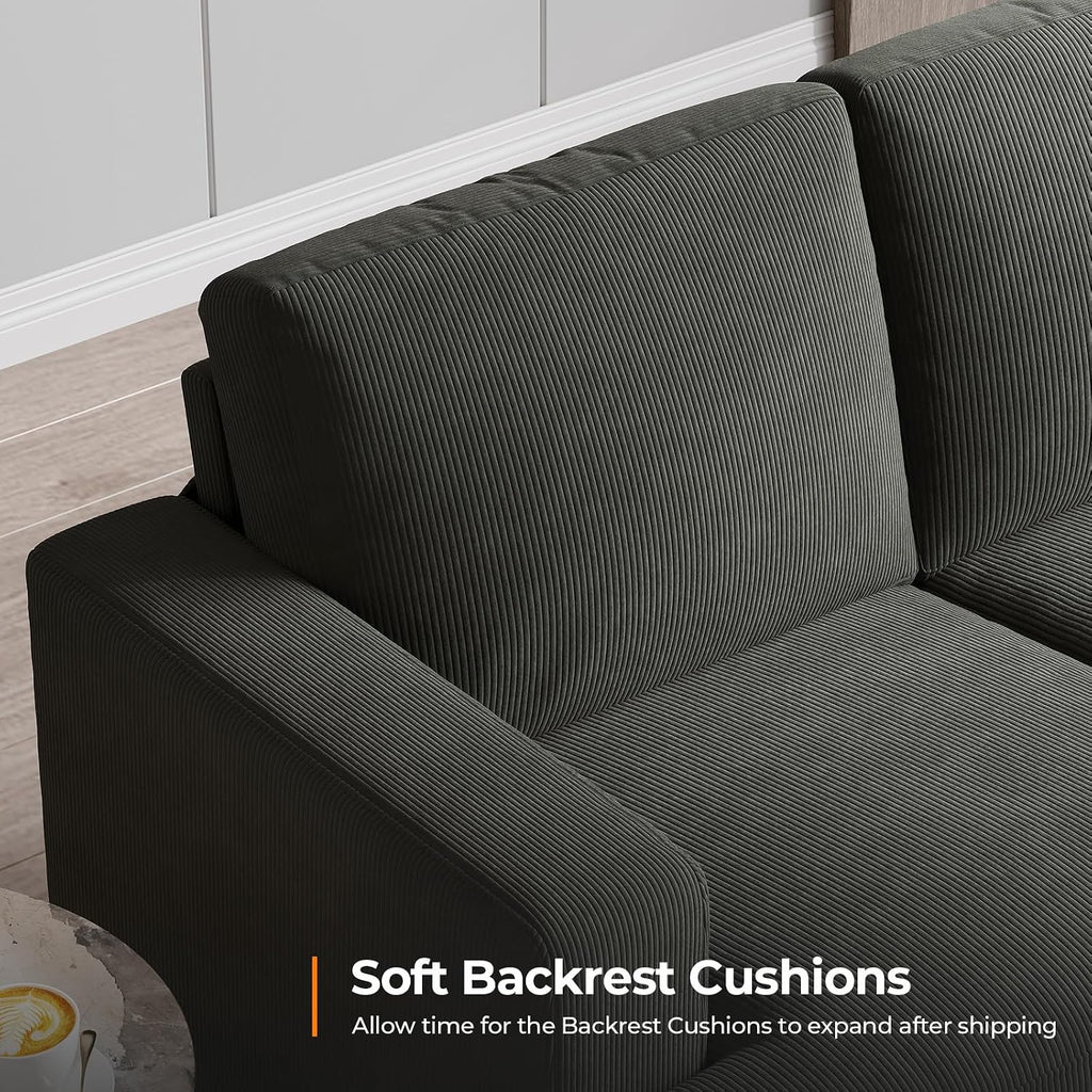 COPIAE 89 Inch Sofa with Extra Deep Seats Oversize, 3 Seater Sofa for Living Room, Modern Couch and Sofa, Comfy Armrests and Seats and Backrests, Easy Installation, Corduroy Fabric Grey