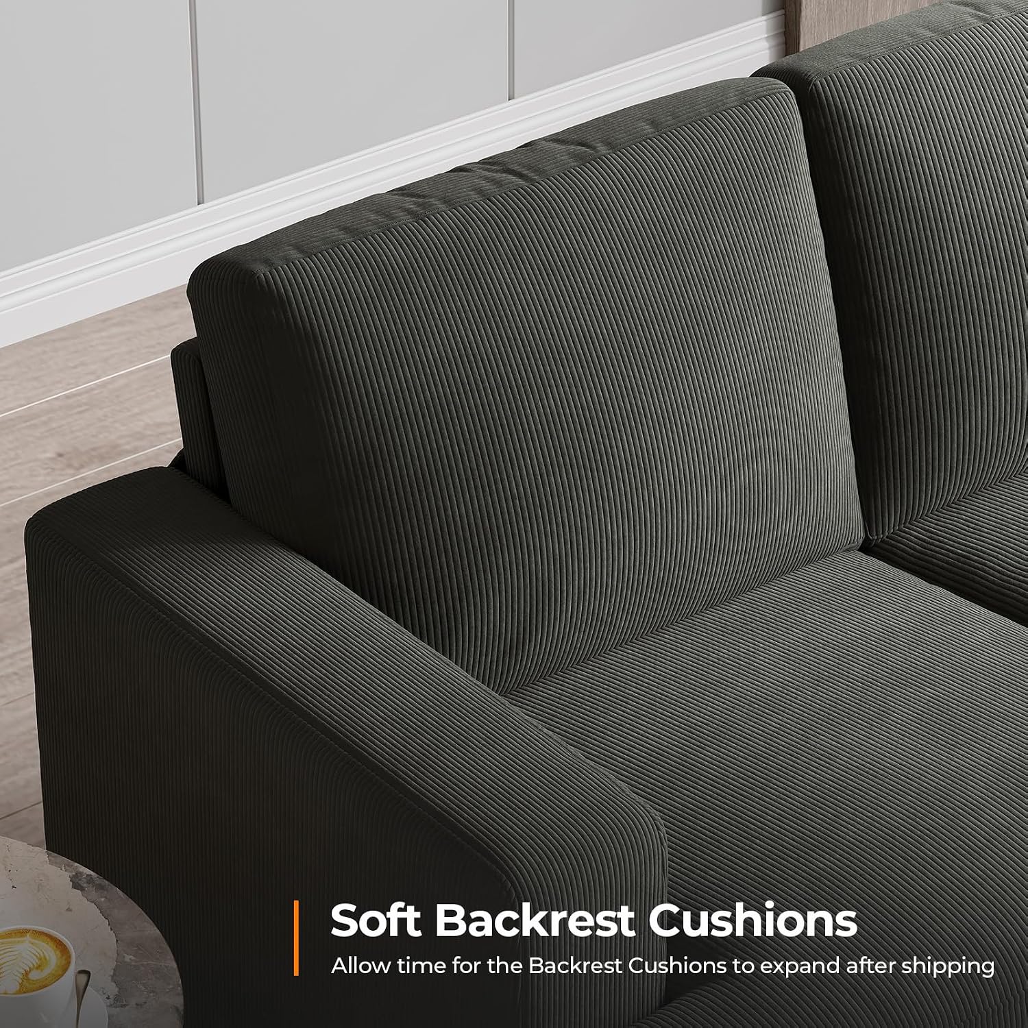 COPIAE 89 Inch Sofa with Extra Deep Seats Oversize, 3 Seater Sofa for Living Room, Modern Couch and Sofa, Comfy Armrests and Seats and Backrests, Easy Installation, Corduroy Fabric Grey