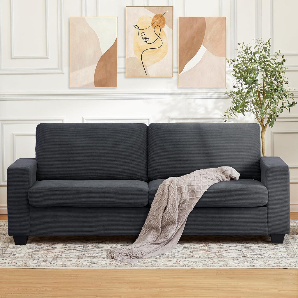 83 Inch Loveseat Sofa, Modern Corduroy 3 Seater Deep Seat Couch with Wide Armrest, Removable Washable Cushion Cover, Cozy Sofa for Living Room Bedroom Apartment
