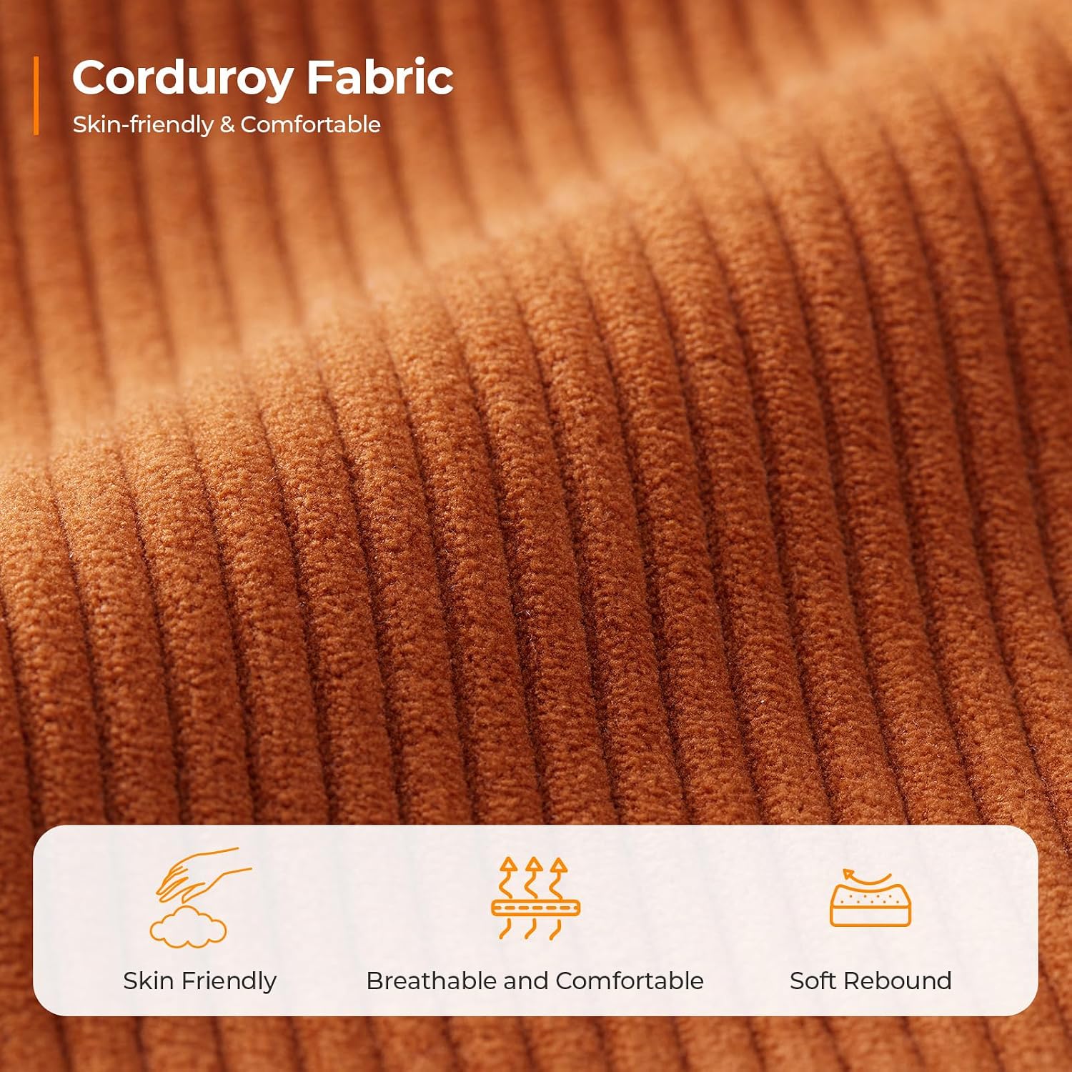 COPIAE 89 Inch Sofa with Extra Deep Seats Oversize, 3 Seater Sofa for Living Room, Modern Couch and Sofa, Comfy Armrests and Seats and Backrests, Easy Installation, Corduroy Fabric Rust