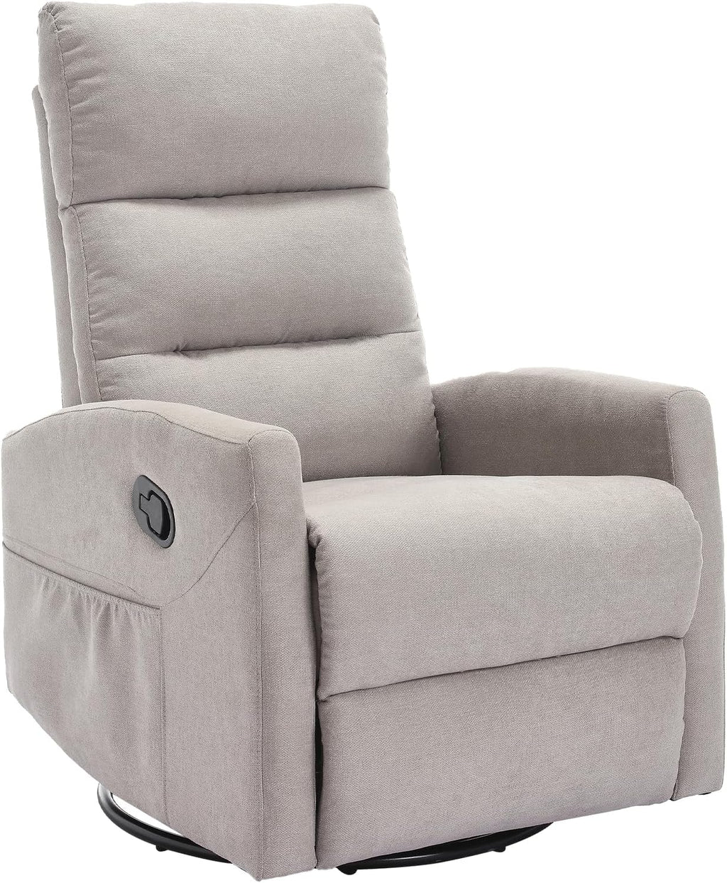 PELUMY Manual Recliner Chair, 360° Swivel Glider and Rocker Recliner with 155° Recline, Compact Fabric Recliner for Small Space, Nursery, Living Room, Bedroom, No Tools Assembly (Light Grey)