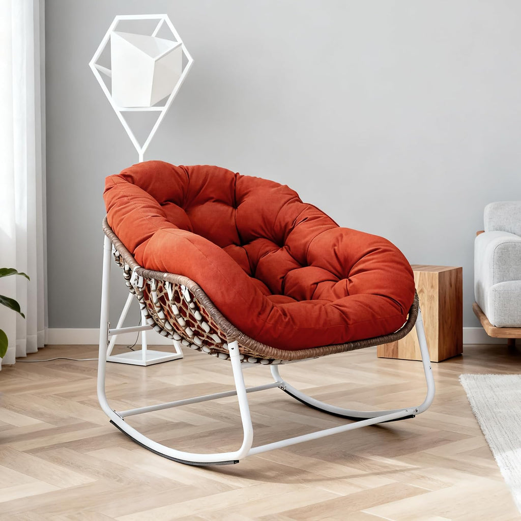 Modern Rocking Chair with Thick Cushion, Relaxing Chair with Metal Frame for Living Room, Bedroom, Outdoor and Indoor