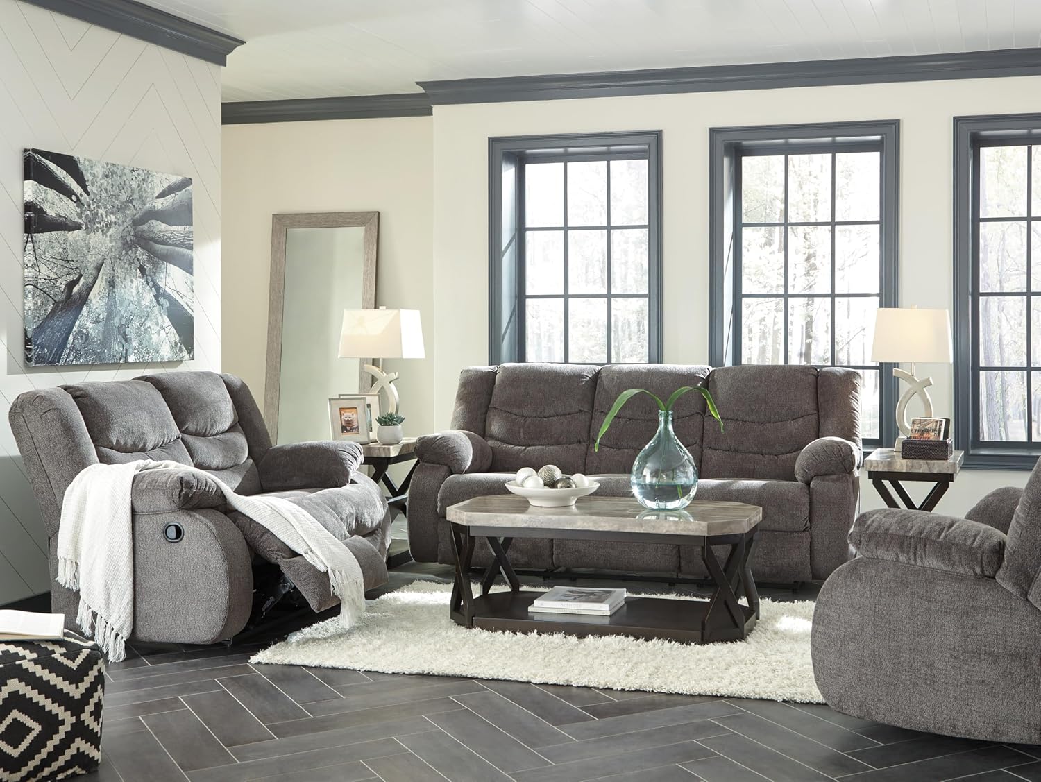 Signature Design by Ashley Tulen Modern Manual Pull Tab Reclining Sofa, Dark Gray