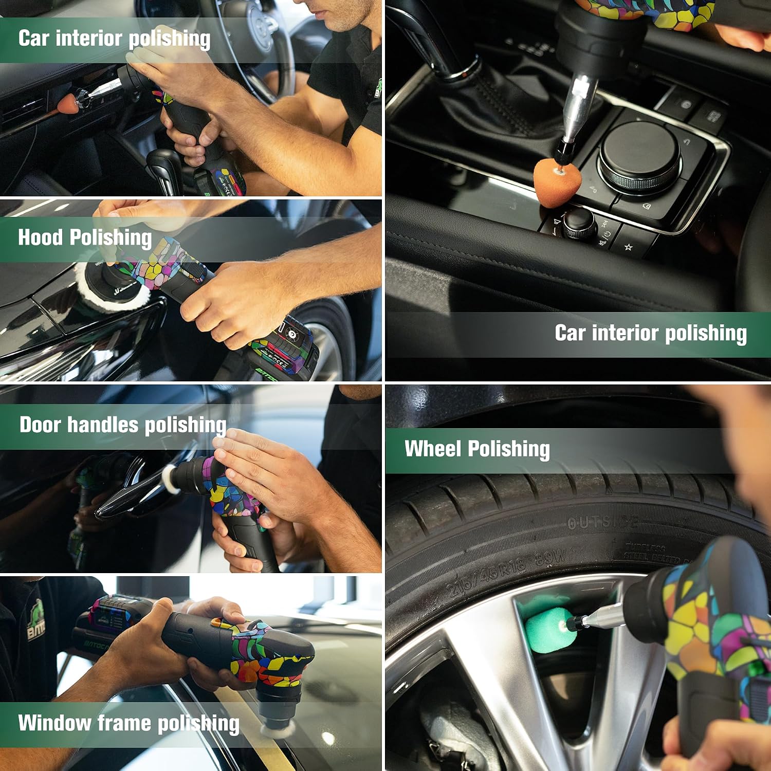 BATOCA S4 Cordless Multi-Polisher-Set, with 2Pcs 12V 2.5Ah Batteries, RO&DA Car Buffer Polisher, 1&3inch Mini Brushless Polisher for Car Detailing, Graffiti Style