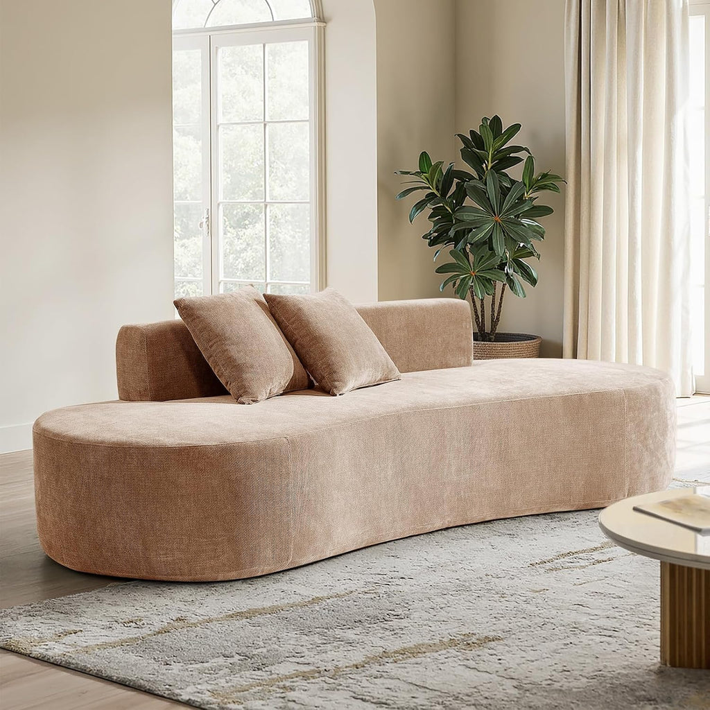 HULALA HOME 94.5' Curved Boneless Couch with Two Pillows, Oversized 3 Seater Compressed Foam Sofa with Deep Seat, Modern Cloud Couch for Living Room, No Assembly Required, Pink