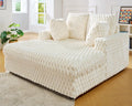 VanAcc 58 Inch Chaise Lounge Indoor, Upholstered Sofa Bed with Throw Pillows and Armrests, Sleeper Bed- Plush Lounge Chair for Living Room, White