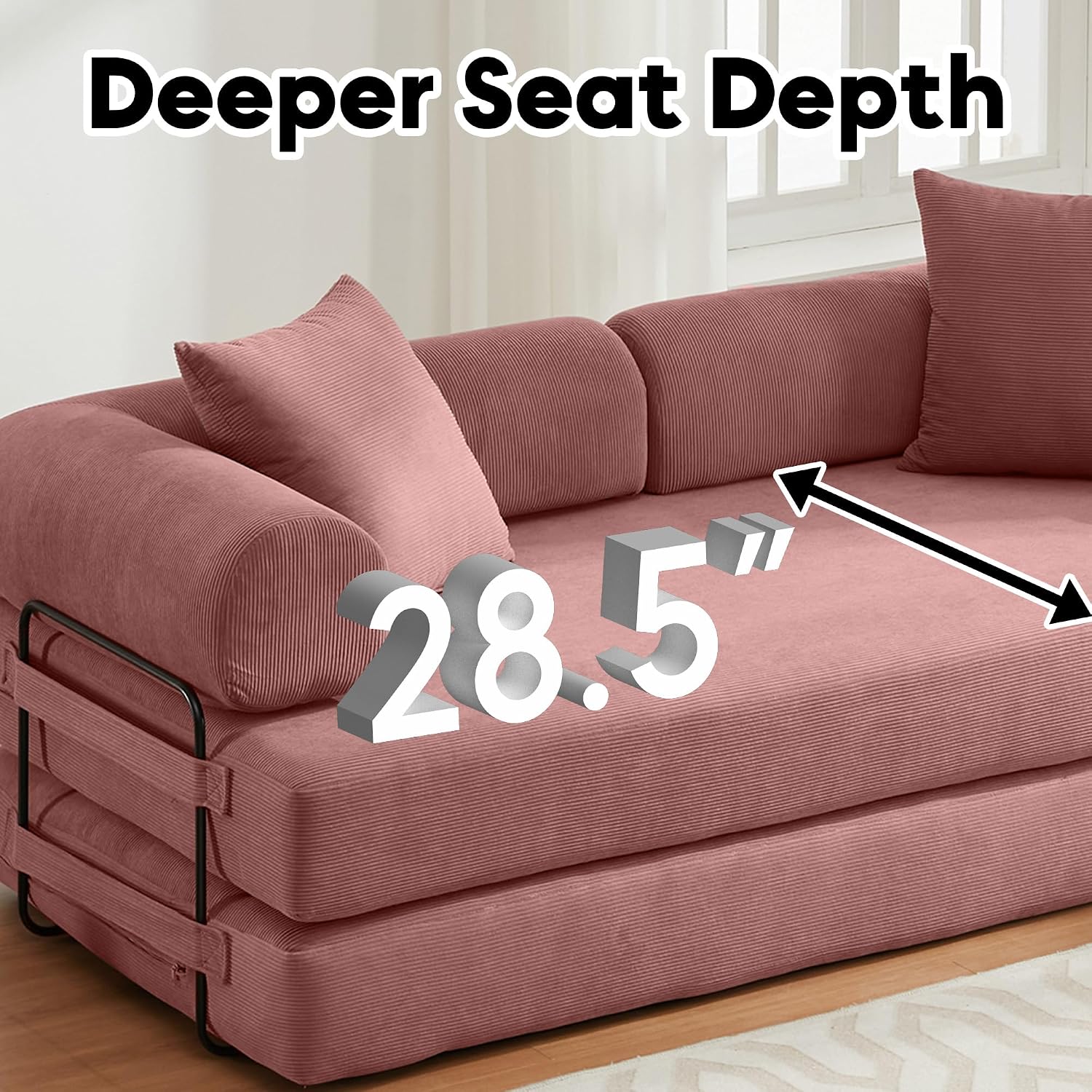 ZEIINPA 78.5 Inch Convertible Sleeper Sofa Bed, 5 in-1 Boneless Floor Couch Bed with Fixed-Shape Frame, Modular Futon Couch for Living Room, Apartments, RV Studio, Bedroom, Small Spaces, Pink