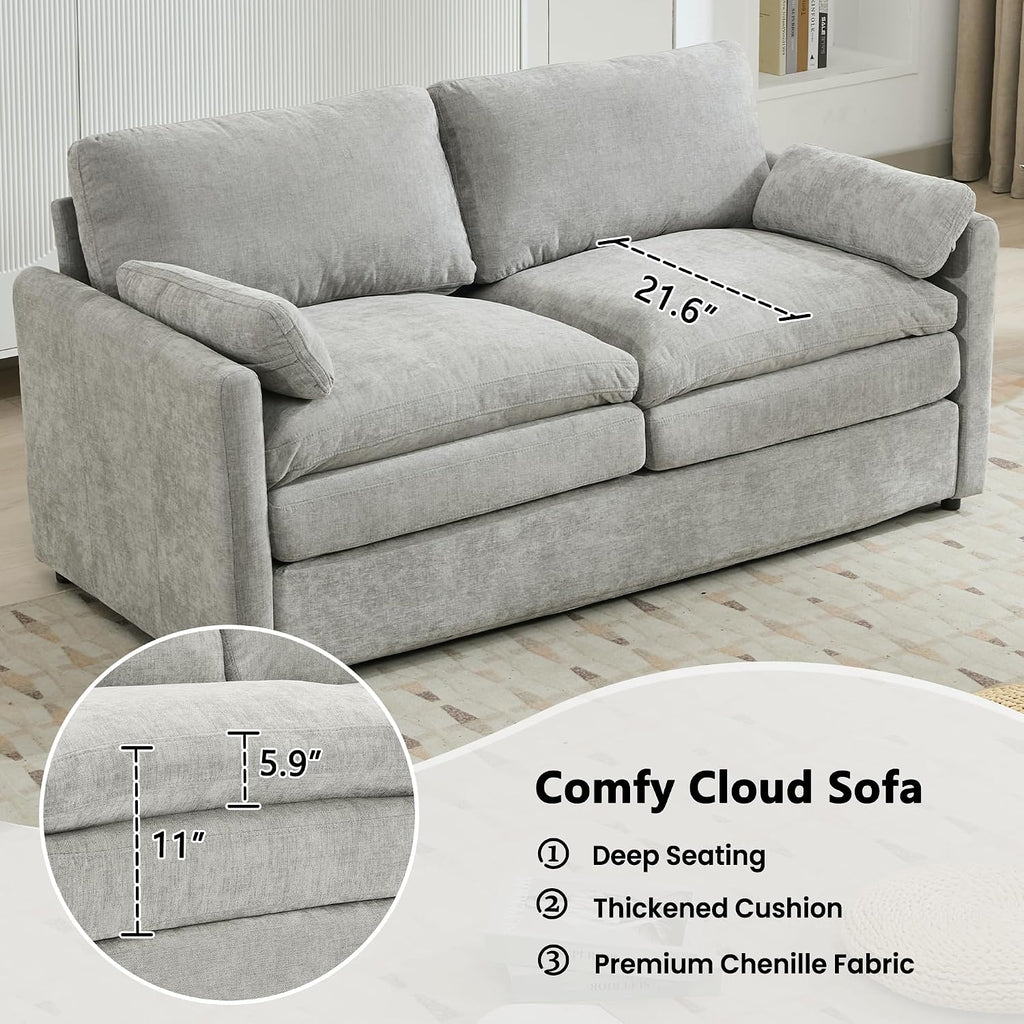 Harper & Bright Designs Chenille Fabric Upholstered Sofa, Oversized Comfy Cloud Loveseat Sofa Couch, Double Plush Cushion for Living Room