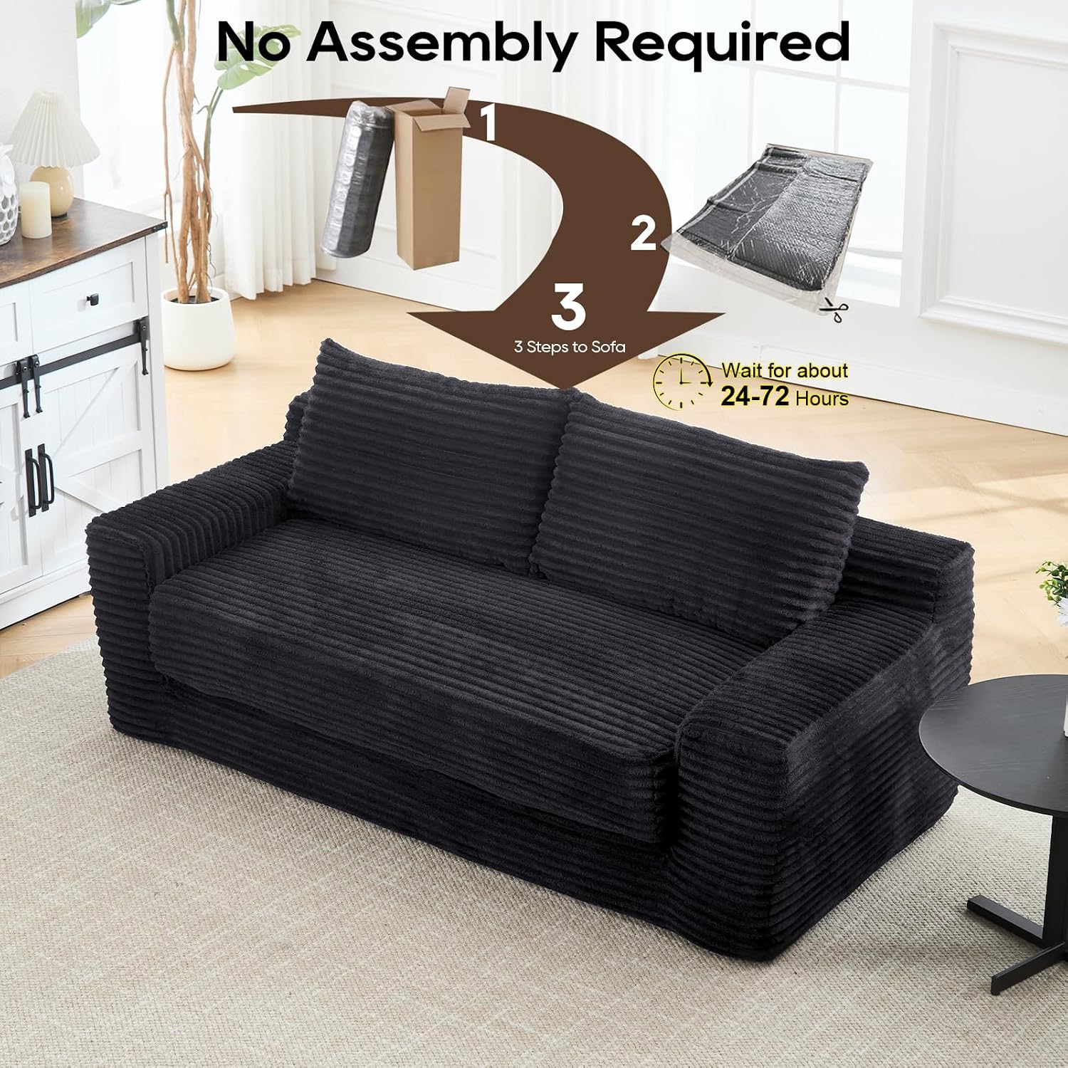 GNIXUU 71' Corduroy Cloud Loveseat Sofa, 2 in 1 Convertible Sleeper Sofa with Fixed-Shape Frame, Comfy Folding Boneless Love Seat Couches for Living Room, Apartment, Small Spaces Drak Grey