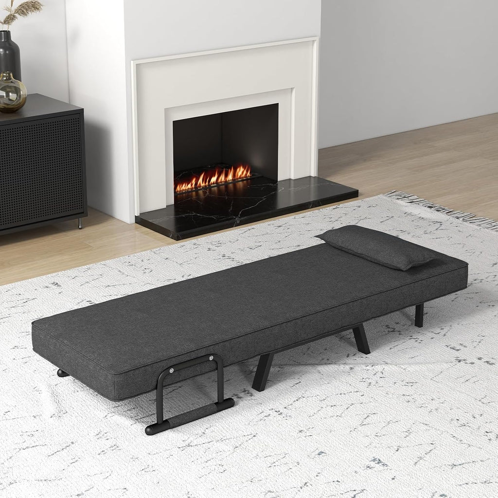 Giantex Convertible Sofa Bed, 4-in-1 Sleeper Chair with Pillow, Modern Recliner Guest Bed with 6 Positions Adjustable Backrest, Metal Legs, Linen Fabric Armchairs for Nursery Living Room Office