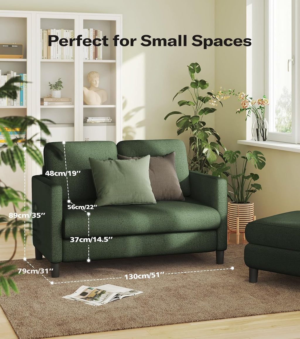 Welzona Loveseat, 51' Small Couch, Comfy Teddy Love Seat for Living Room, Tool-Free Setup Loveseat Sofa for Small Spaces, All-Wood Small Sofa Couch for Bedroom, Green