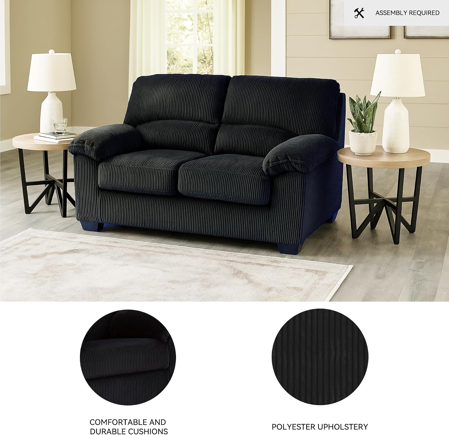 Signature Design by Ashley SimpleJoy Modern Loveseat for Living Room, Black