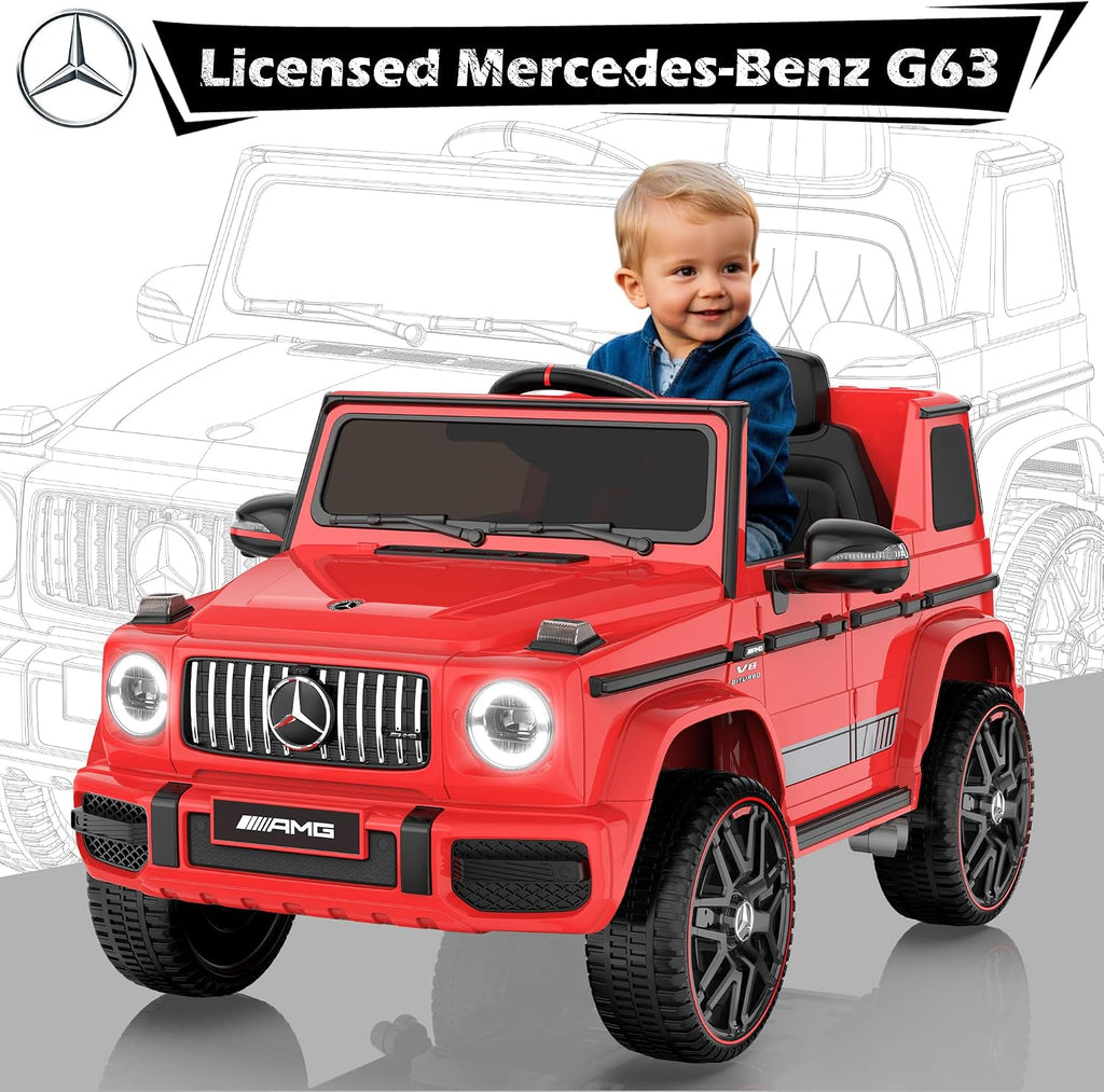 ANPABO Licensed Mercedes-Benz G63 Car for Kids, 12V Ride on Car w/Parent Remote Control, LED Headlights, Music Player/Bluetooth & Horn, Soft Start, Low Battery Prompt, Kids Electric Car, Red
