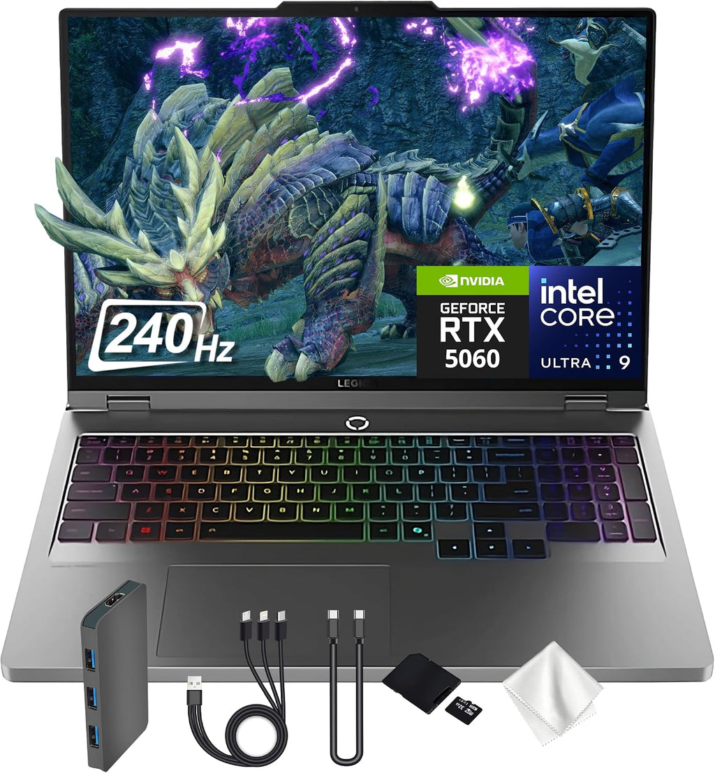 Lenovo Legion 5i 16' WQXGA 240Hz AI-Powered Gaming Laptop, Intel 24-Core Ultra 9 275HX, NVIDIA GeForce RTX 5060 GDDR7, 32GB DDR5, 2TB PCle SSD, RGB Backlit Keyboard, Win 11 Pro, Gray, 1TB Docking