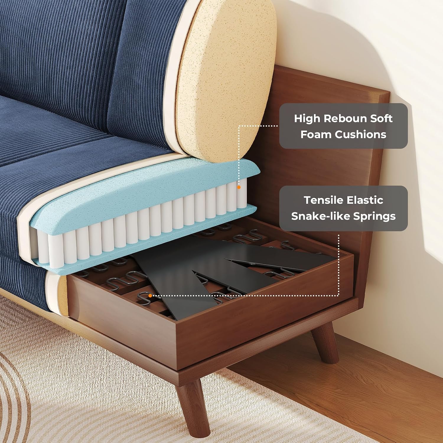 Vesgantti 68' Loveseat Sofa Dark Blue, Comfy Corduroy Couch with Spring Cushion and Solid Wood, Modern Extra Deep Seat for Bedroom, Living Room, Office