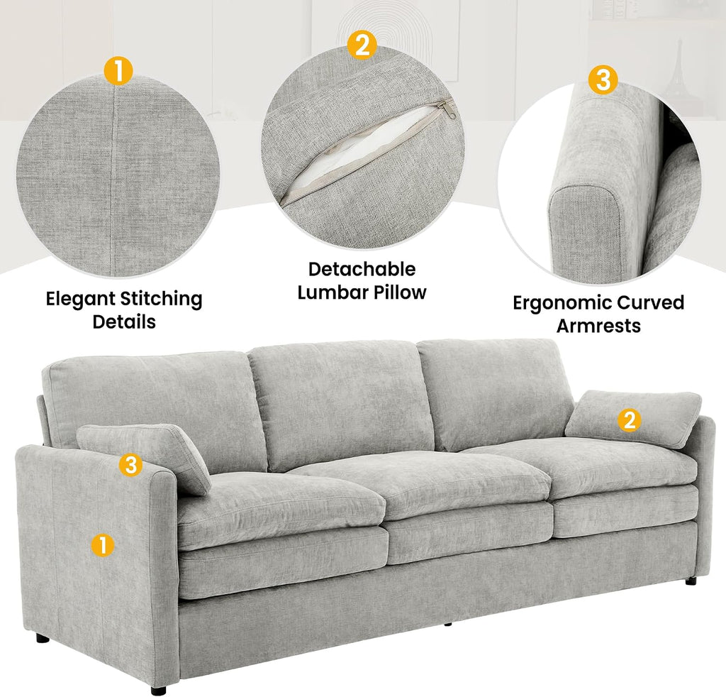 Harper & Bright Designs Chenille Fabric Upholstered Sofa, Oversized Comfy Cloud 3-Seater Sofa Couch, Double Plush Cushion for Living Room