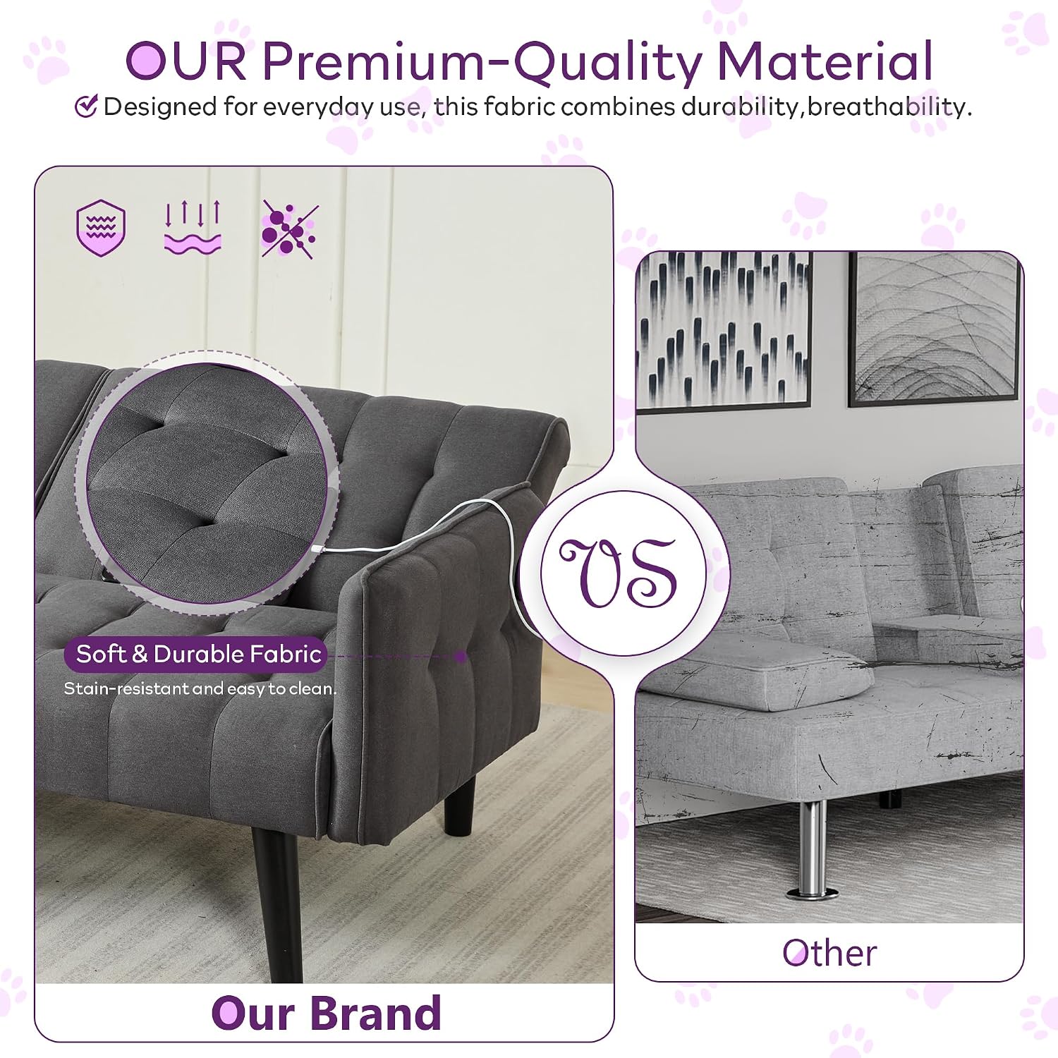 TYBOATLE 65' Convertible Futon Sofa Bed w/ 2 USB, Upholstered Tufted Small Adjustable Folding Couch Loveseat, Modern Mid Century Sleeper Sofa for Living Room, Bedroom, Apartment, Office (Dark Grey)