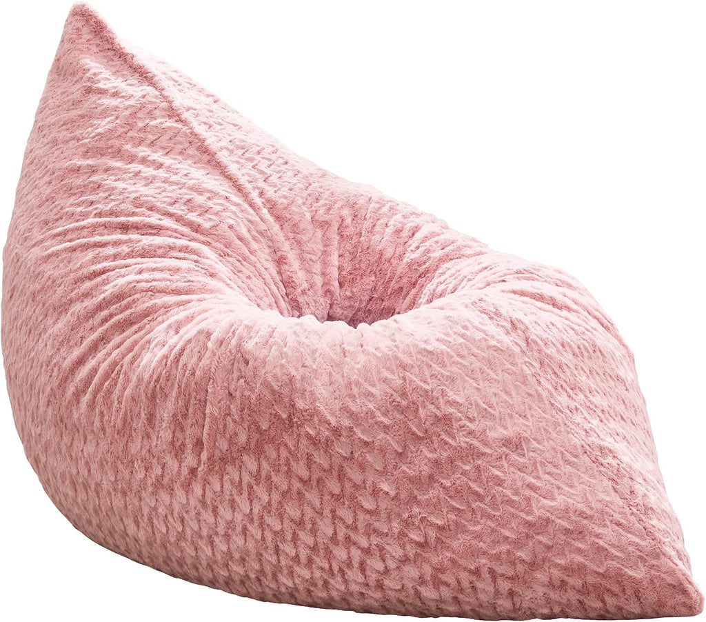 Hobestluk 3 in 1 Bean Bag Chair Giant Bean Bag Chairs for Adults with Chevron Plush Fur Cover Convertible Bean Bag Floor Cushion with Machine Washable Cover for Living Room (Chevron Plush Pink)