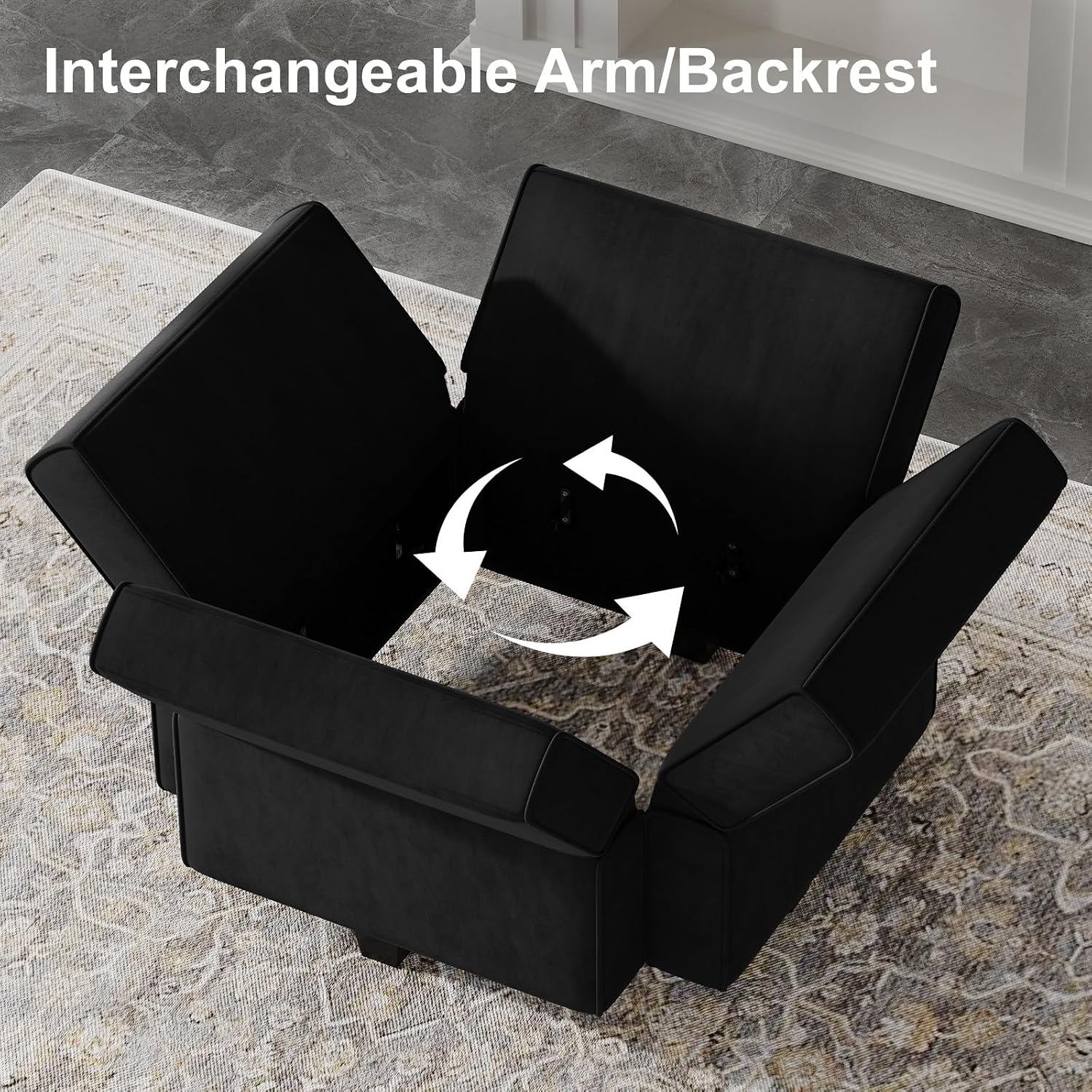 Belffin Modular Sofa Couch with Storage Seats Sectional Sofa Velvet Sofas for Living Room Black