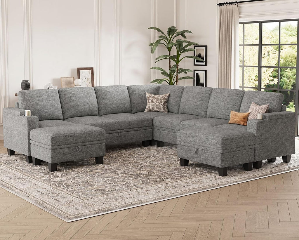 Belffin Modular Sectional Sofa Couch with Storage U Shape Convertible Corner Couches for Living Room Light Grey Couch