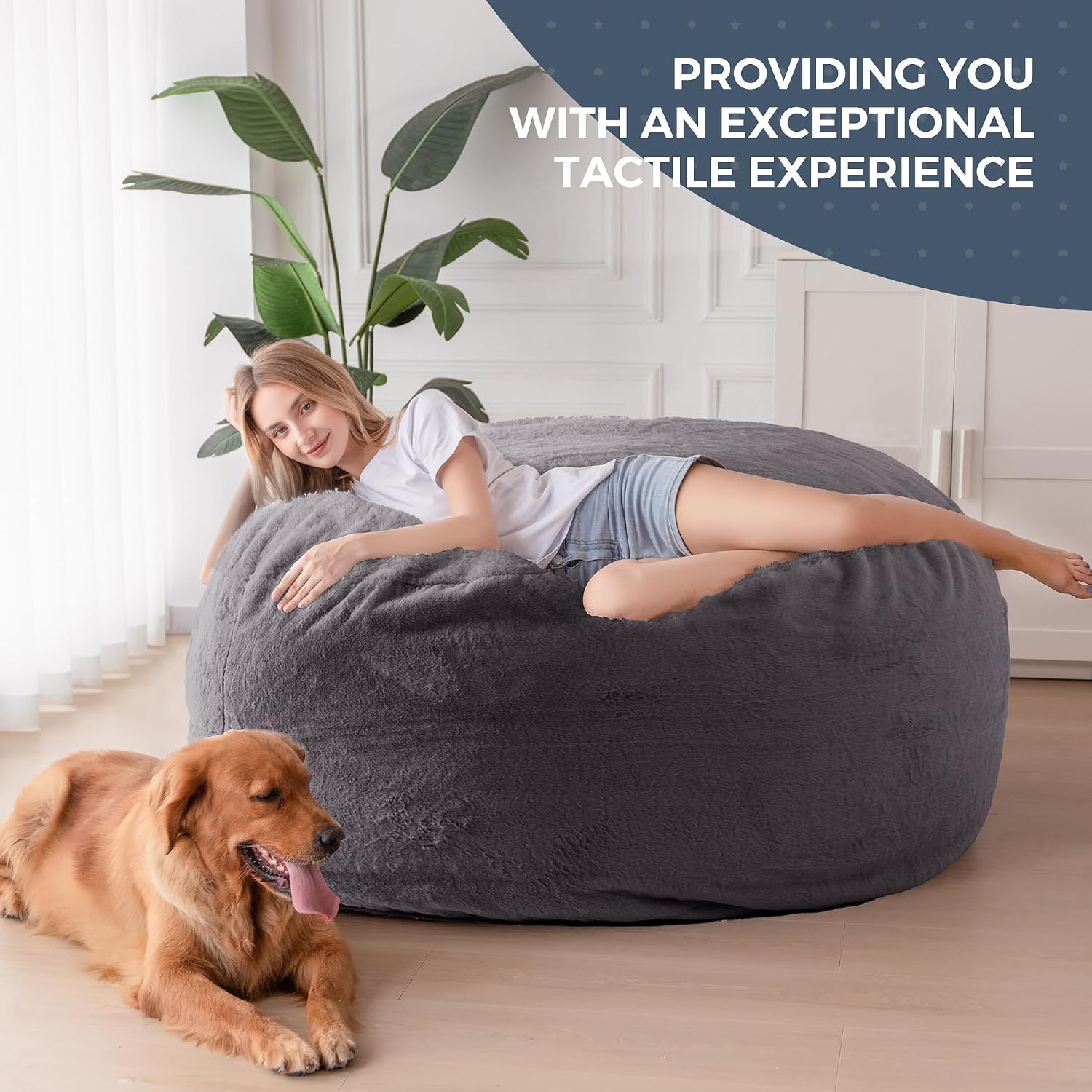 MAXYOYO Giant Bean Bag Chair Bed for Adults, Convertible Beanbag Folds from Lazy Chair to Floor Mattress Bed, Large Floor Sofa Couch, Big Sofa Bed, High-Density Foam Filling, Machine Washable