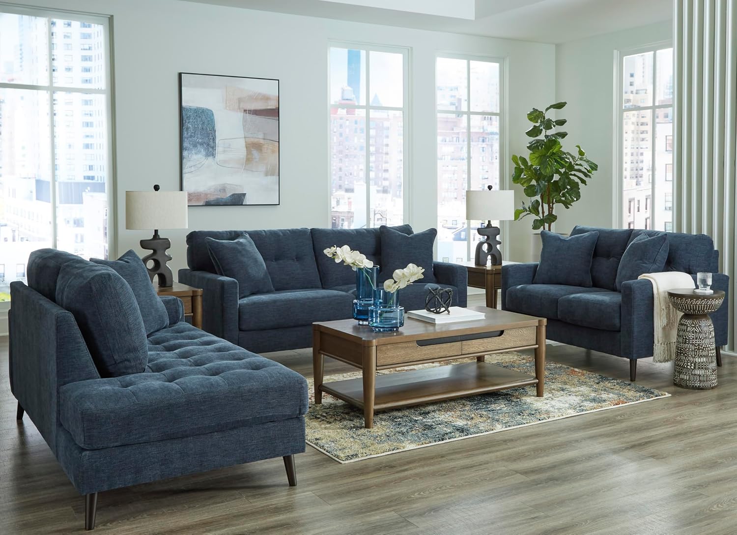 Signature Design by Ashley Bixler Classic Tufted Sofa with Removable Cushions, Blue