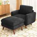 Vesgantti 38.5' Accent Chair with Movable Ottoman, Comfy Corduroy Armchair with Spring Cushion, Reading Chair with Ottoman, Modern Single Sofa for Living Room, Bedroom and Apartment, Black