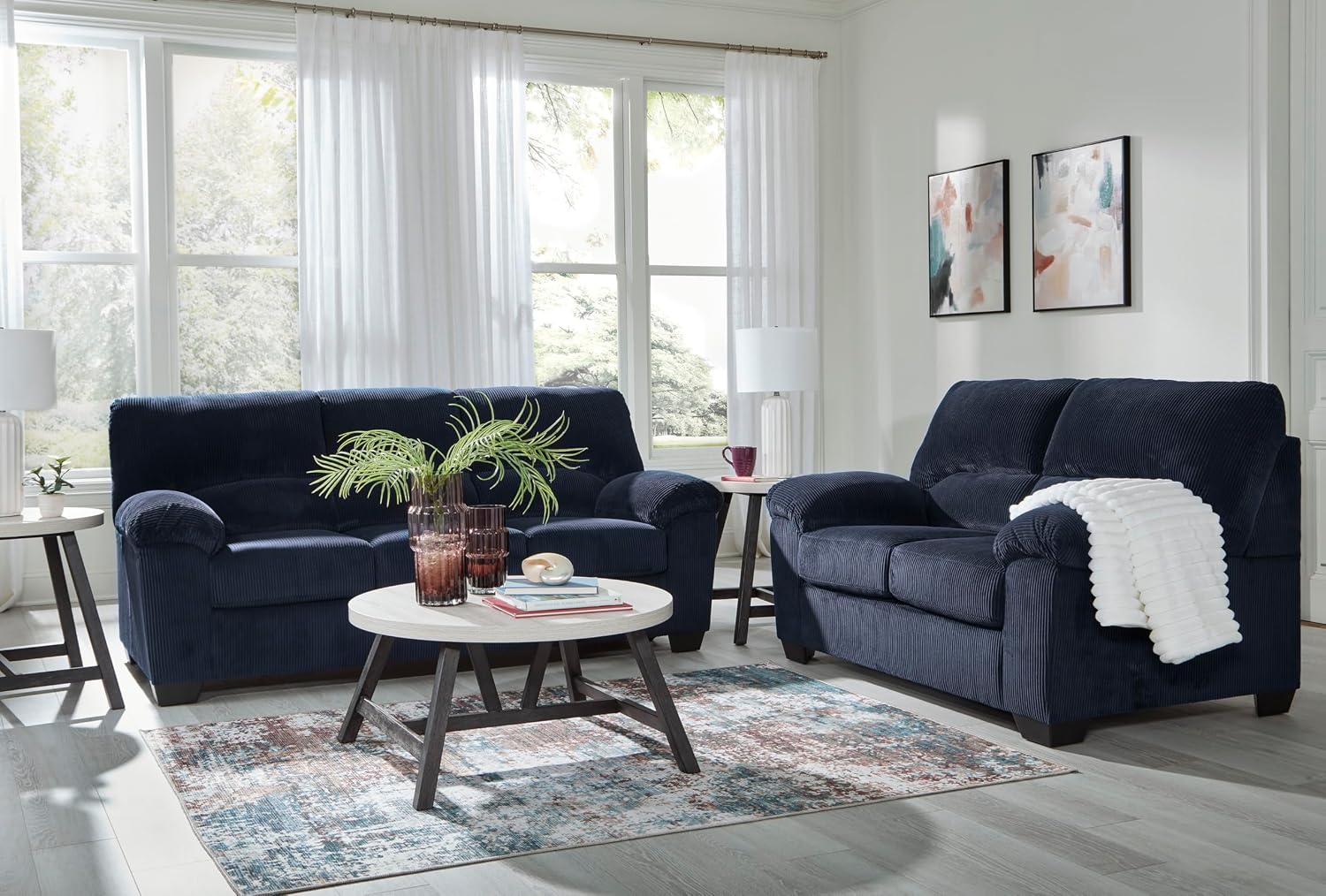 Signature Design by Ashley SimpleJoy Contemporary Loveseat for Living Room, Blue