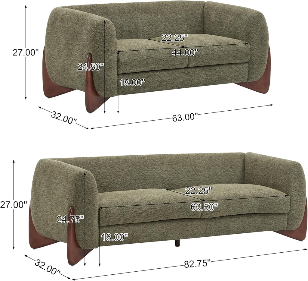 Christopher Knight Home Almad 2 Pieces Sofa Couch Set, Cozy 3-Seater Sofa and Loveseat for Living Room, Upholstered Couch Chair, Soft Seating Lounge Sofa with Wood Frame, Boucle Fabric, Olive Green