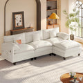 KCGKCG Modular Sectional Sofa, 108' Comfy Cloud Couch with Movable Ottoman | Charging Station | Side Pocket | Throw Pillow, Modern L-Shaped Couches for Living Room, Chenille, White