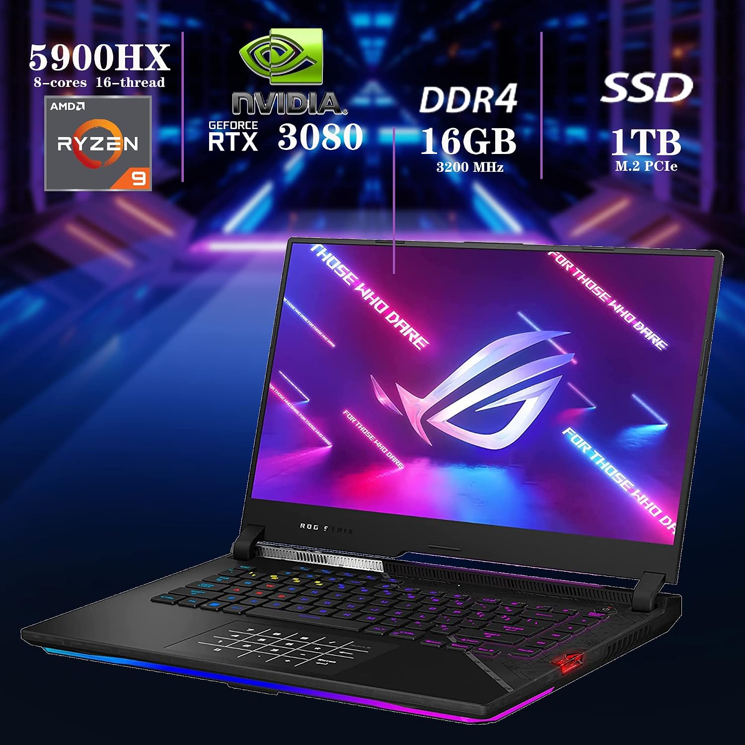 ASUS 2023 ROG Strix Scar 15 15.6' 300Hz IPS Type FHD Gaming Laptop, AMD Ryzen 9 5900HX, 16GB RAM, 1TB PCIe SSD, Backlit Keyboard, GeForce RTX 3080, WiFi 6, Win 11 Pro, Black, 32GBUSB Card (Renewed)