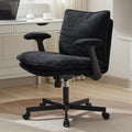 Kassipo Criss Cross Legged Office Chair with Wheels and Flip-Up Arms, Upholstered Criss Cross Desk Chair, Wide Seat Chairs for Home Office, Vanity, Apartment, Black
