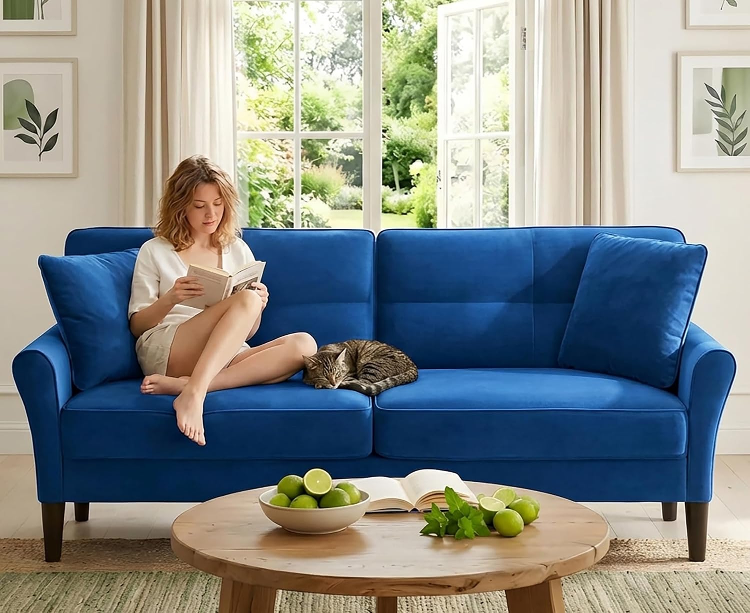 Loveseat Sofa, 69' Love Seat Couches, Comfy Velvet Small Couches for Small Spaces with 2 Pillows, Tool-Free Setup Sofas & Couches, 700lb Load Sofas for Living Room, Mini Couch for Bedroom, Blue Couch